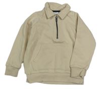 Béžová mikina s golierikom a klokankou M&S