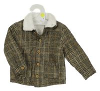 Nové - Béžovo-tmavomodrá kockovaná flanelová košeľová zateplená bunda TU