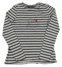 Šedo-tmavomodré pruhované triko s nápisem Marc O´polo