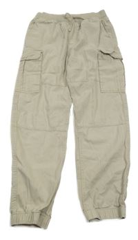 Béžové plátěné cargo cuff kalhoty H&M