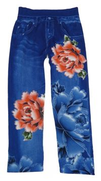 Tmavomodré legíny riflového vzhledu s květy