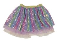 Farebná pruhovaná tylová flitrová sukňa