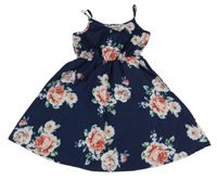 Tmavomodré kvetované šaty