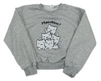 Sivá melírovaná crop mikina s mačkami