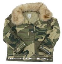 Kaki-béžová army rifľová bunda s kožúškom a flitrami River Island