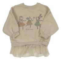 Béžová oversize mikina se zvířátky a síťovinou Next