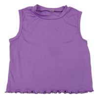 Fialový rebrovaný crop top s kroucenými lemy