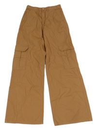 Hnedé plátenné cargo wide leg nohavice H&M