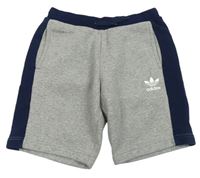Šedo-tmavomodré melírované teplákové kraťasy Adidas