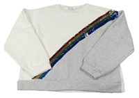 Bielo-sivá oversize crop mikina s duhou z překlápěcích flitrů ZARA