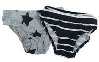 2x - Slipy - Šedé melírované s hvězdičkami, černo-bílé pruhované zn. Matalan