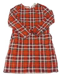 Červeno-tmavomodro-světlepudrovo/tyrkysovo-zlaté kockované šaty zn. H&M
