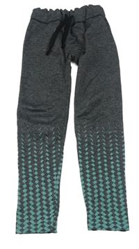 Tmavošedo-svetlotyrkysová é melírované thermo crop legíny so vzorom