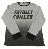 Sivo-čierne melírované ombré tričko s nápismi a skvrnkami zn. C&A