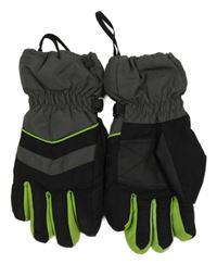 Černo-tmavošedo-zelené šusťákové zimní prstové rukavice