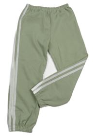 Olivové vzorované nohavice s bielymi pruhmi