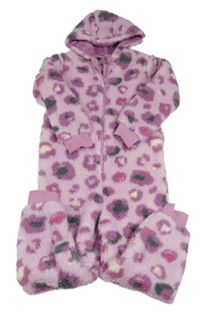 Ružová vzorovaná huňatá kombinéza s kapucňou St. Bernard