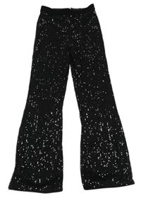 Čierne tylové flitrové flare nohavice LINDEX