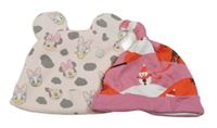 2x - Čepice - Světlerůžová s Minnie a Daisy Disney, růžová vánoční se Santy a sněhuláčky Next