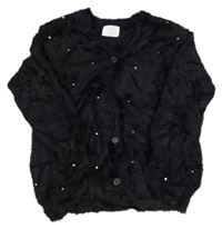 Čierny chlpatý prepínaci sveter s kamienkami ZARA