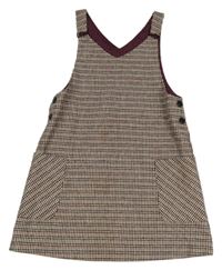 Smetanovo-starorůžovo-černo-vínové kostkované/vzorované cargo vlněné šaty St. Bernard