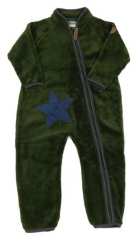 Khaki plyšová kombinéza s hviezdou s vreckom racoor