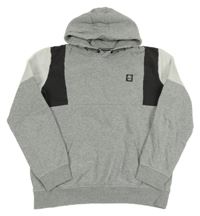 Sivo-bielo-čierna melírovaná mikina s nášivkou a vreckom a kapucňou GARCIA