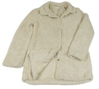 Smetanový huňatý podšitý kabát s límečkem H&M