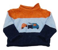 Oranžovo-světlemodro-tmavomodrý melírovaný žinylkový rolák s autami Baby Mac