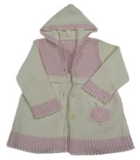 Smetanovo-světlerůžový melírovaný vzorovaný propínací svetr s kapucí