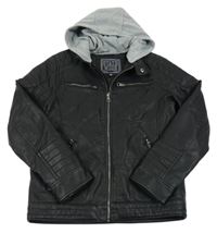 Černá koženková jarní bunda s kapucí C&A