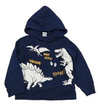 Tmavomodrá slabá mikina s dinosaurami a kapucňou