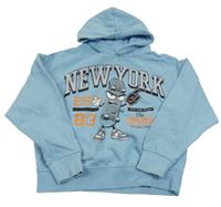 Světlemodrá oversize mikina se skateboardem a nápisy a kapucí C&A