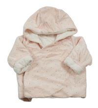 Světlerůžový puntíkatý zavinovací sametový zateplený kabátek s kapucí H&M