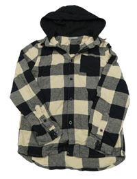 Černo-smetanová kostkovaná košile s kapucí DESTINATION