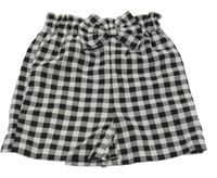 Černo-šedo-bílé kostkované paper bag kraťasy s mašlí