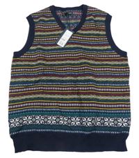 Nové - tmavomodro- farebná vzorovaná pletená vesta HOWICK