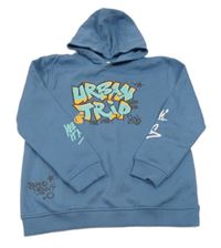 Modrošedá mikina s graffiti nápisy a kapucňou L&D