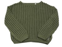 Khaki rebrovaný ažurový pletený oversize sveter C&A