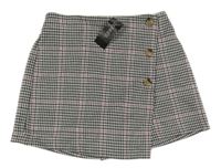 Černo-bílo-růžovo-hnědé kostkované vzorované kraťasy se sukní St. Bernard