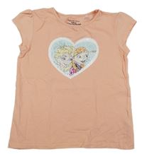 Broskvové tričko so srdíčkem z překlápěcích flitrů s Frozen C&A