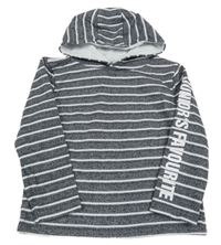 Tmavošedo-biela pruhovaná melírovaná mikina s nápisom a kapucňou Topolino