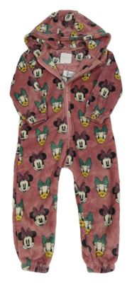 Staroružová plyšová kombinéza s Minnie a Daisy a kapucňou Next