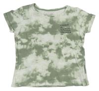 Zeleno-biele batikované tričko s nápismi Primark