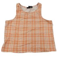 Meruňkovo-biely kockovaný crop top New Look