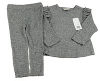 Nové - 2set - Šedé melírované žebrované úpletové triko s volánky + legíny F&F