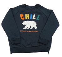 Tmavomodrá mikina s medvěďom a prešívanymi rukávy Primark