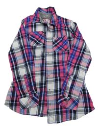 Fuchsiovo-bielo-čierna kockovaná blúzka C&A