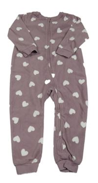 Fialový fleecový overal so srdiečkami zn. H&M