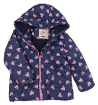Tmavomodrá šušťáková zimná bunda so srdiečkami a kapucňou zn. George